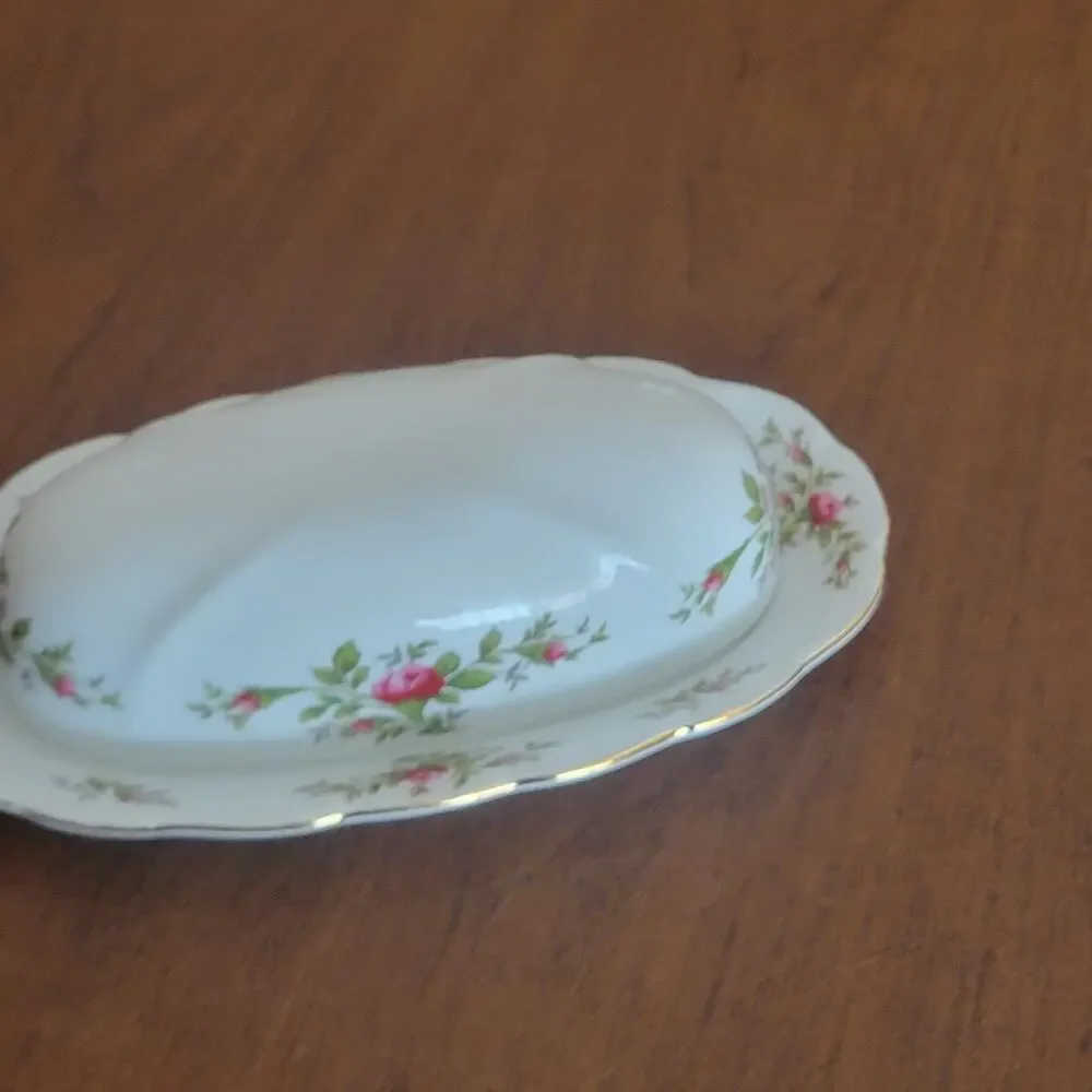 Vintage Johann Haviland Traditions Moss Rose Covered Butter Dish with Gold Trim